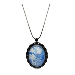 Blue and White Marble Pendant Necklace-Handmade